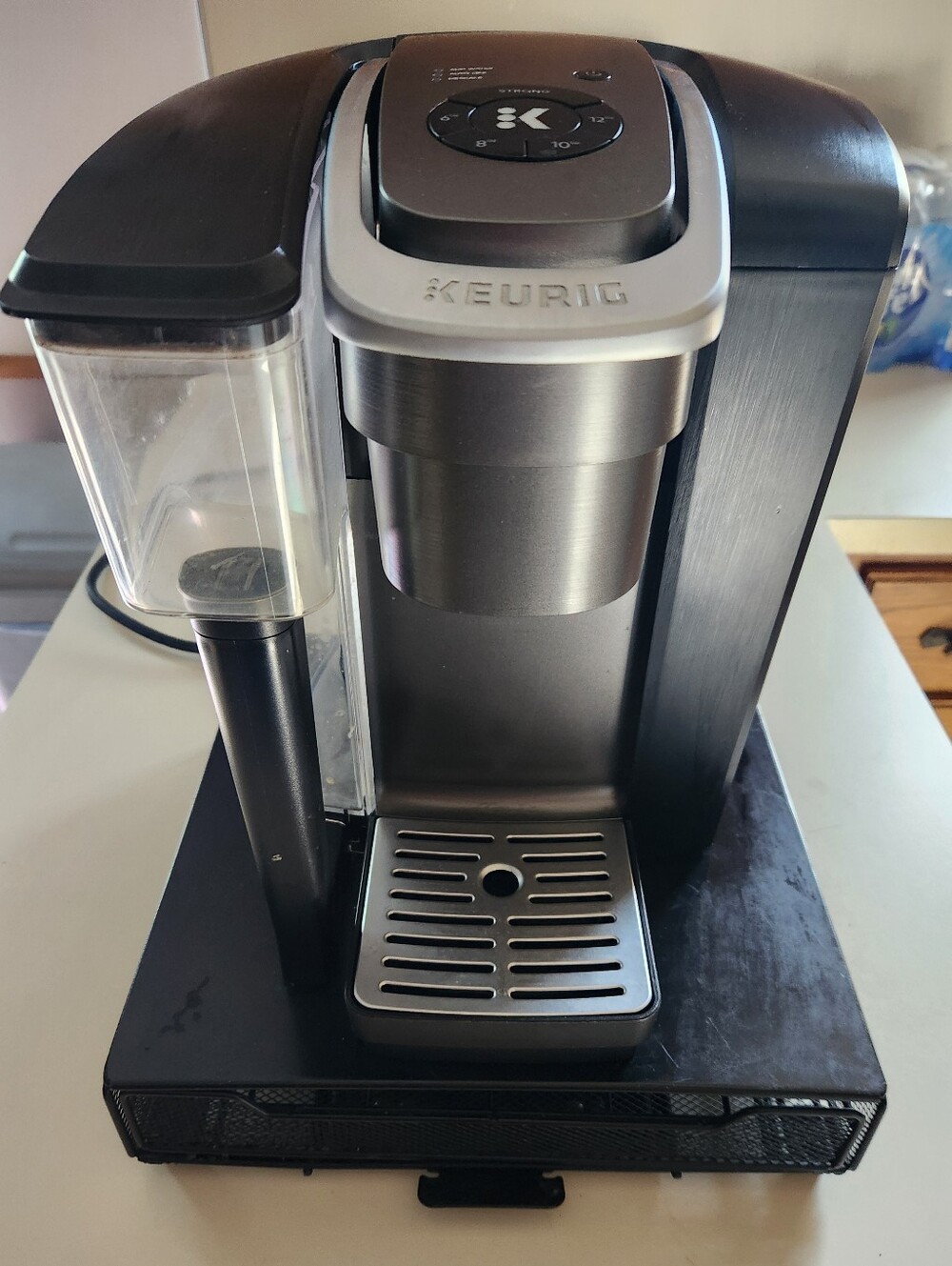 Keurig Black & Silver Single-Serve Coffee Brewer with 3 Drawer Metal Cup Holder